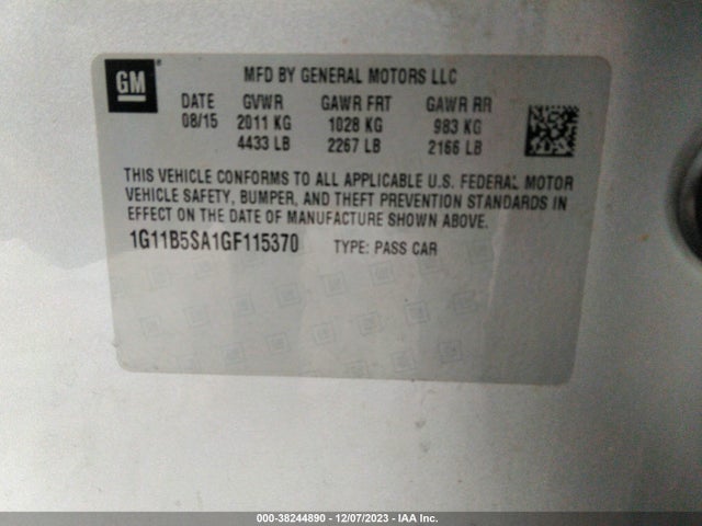 Chevrolet Malibu Limited Ls 2016 1G11B5SA1GF115370 Image 9