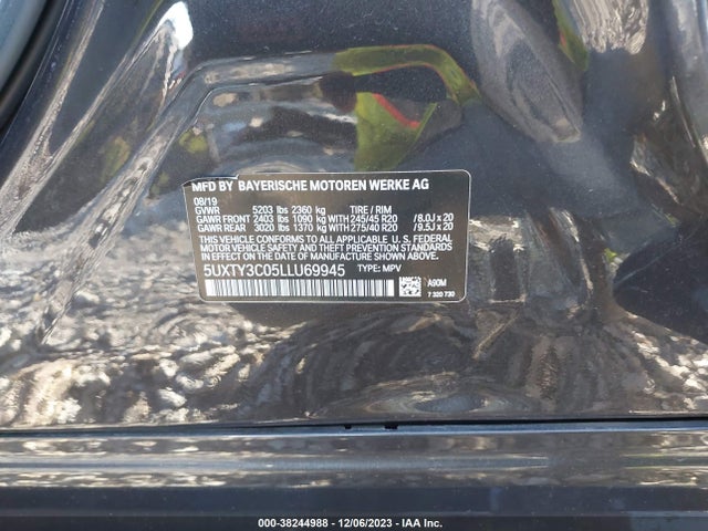 Aukcja sprzedaży 2020 Bmw X3 Sdrive30i, vin: 5UXTY3C05LLU69945, numer aukcji: 38244988