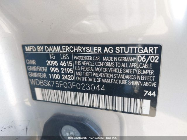 2003 MERCEDES-BENZ SL-CLASS WDBSK75F03F023044 Photo 8