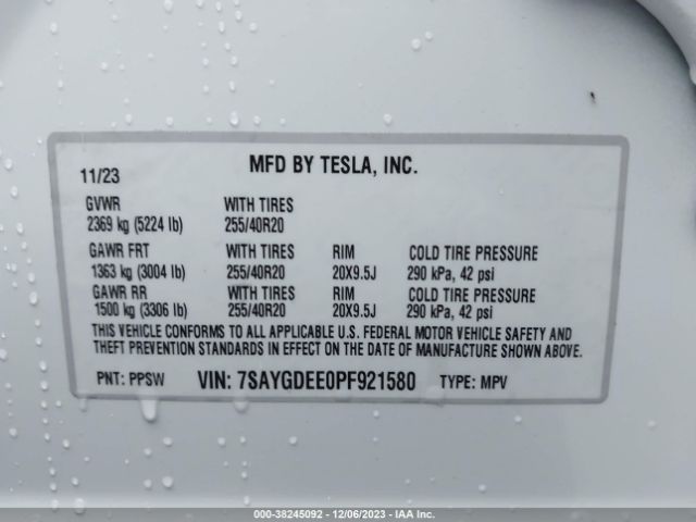 7SAYGDEE0PF921580 Tesla Model Y Awd/long Range Dual Motor All-wheel Drive