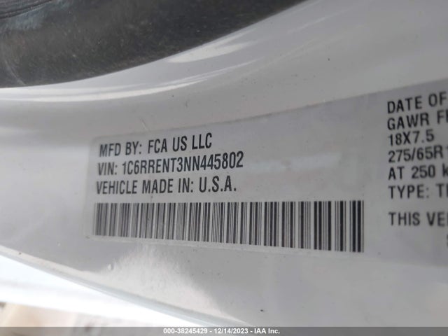 2022 RAM 1500 TRADESMAN 4X2 6'4 BOX VIN: 1C6RRENT3NN445802