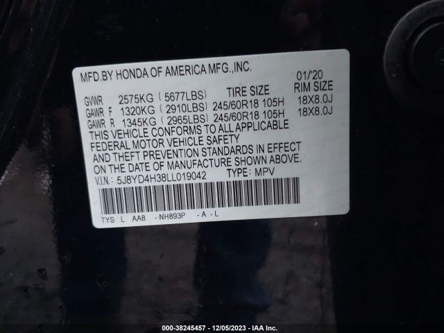 Acura Mdx Standard 2020 5J8YD4H38LL019042 Image 9