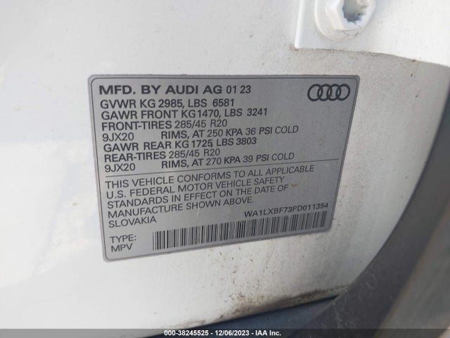 2023 AUDI Q7 PREMIUM PLUS 55 TFSI QUATTRO TIPTRONIC VIN: WA1LXBF73PD011354