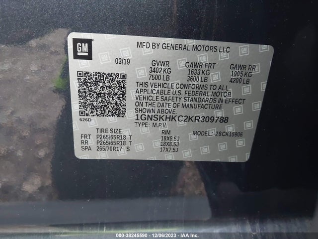 Chevrolet Suburban Lt 2019 1GNSKHKC2KR309788 Image 9