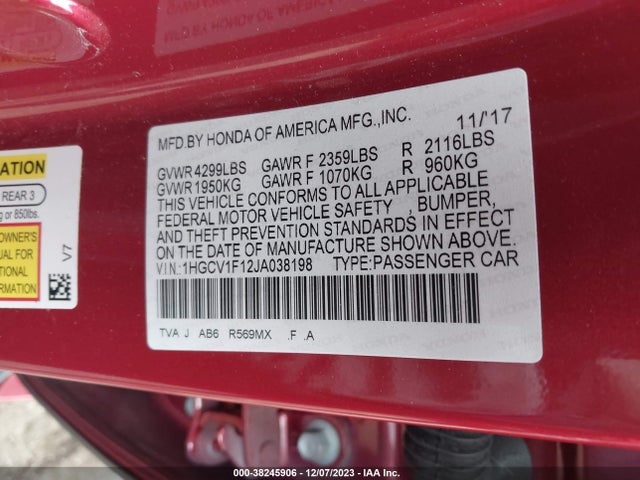 Honda ACCORD LX 2018 1HGCV1F12JA038198 Image 9