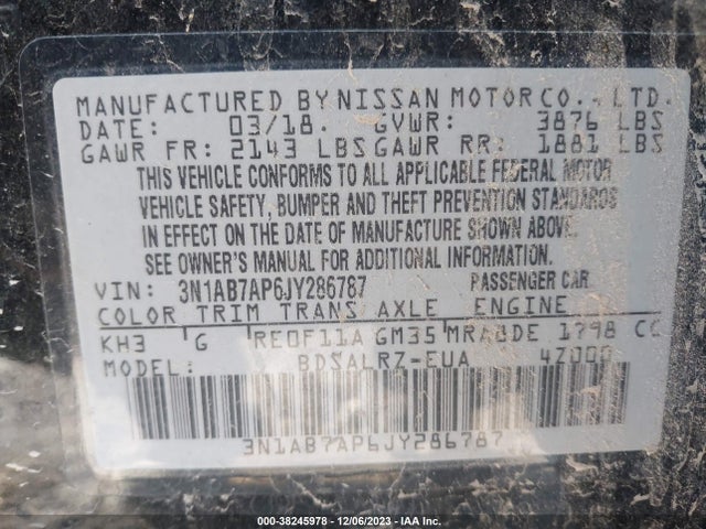 Nissan SENTRA SR 2018 3N1AB7AP6JY286787 Image 9