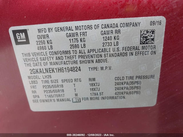 GMC Terrain Sle-2 2017 2GKALNEK1H6194824 Image 9