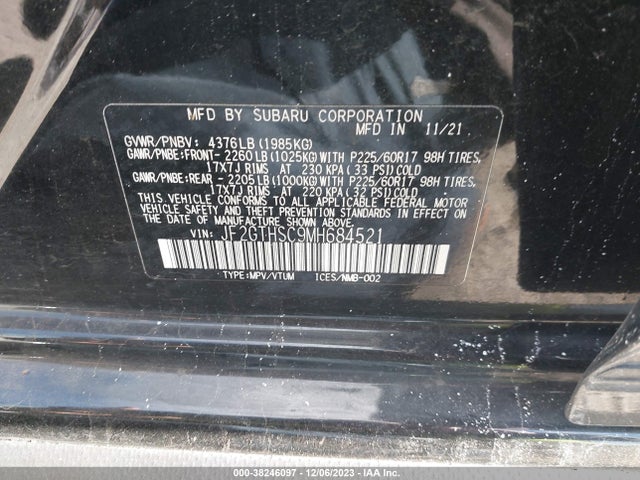 2021 SUBARU CROSSTREK SPORT VIN: JF2GTHSC9MH684521