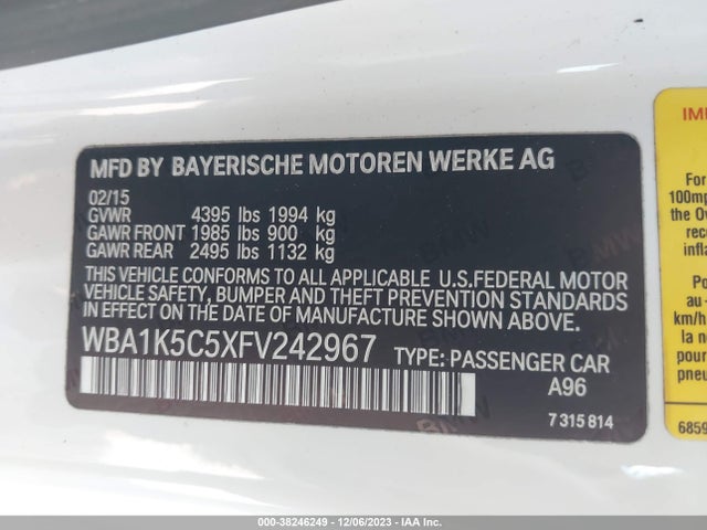 WBA1K5C5XFV242967 BMW 228I
