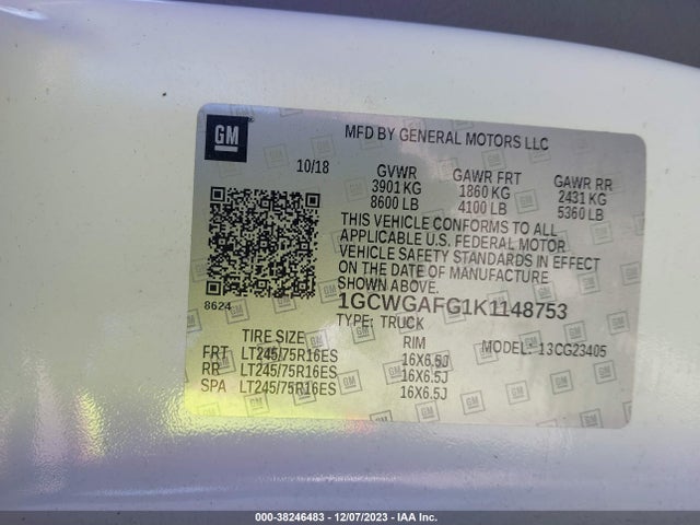 Chevrolet Express 2500 Work Van 2019 1GCWGAFG1K1148753 Image 9