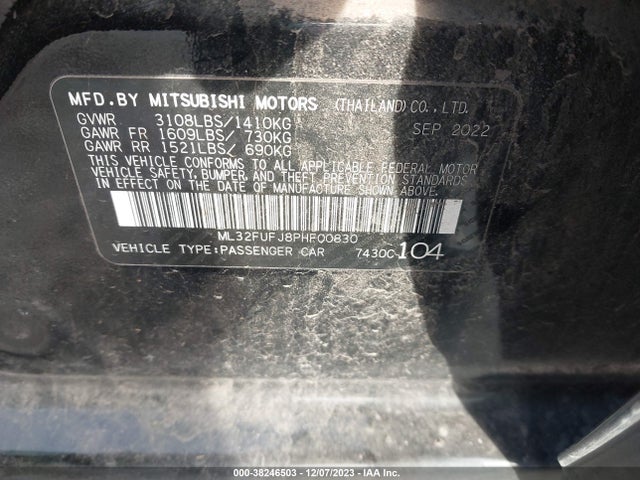 ML32FUFJ8PHF00830 Mitsubishi Mirage G4 Le/es/black Edition