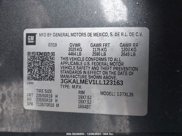 3GKALMEV1LL123163 GMC Terrain Fwd Sle