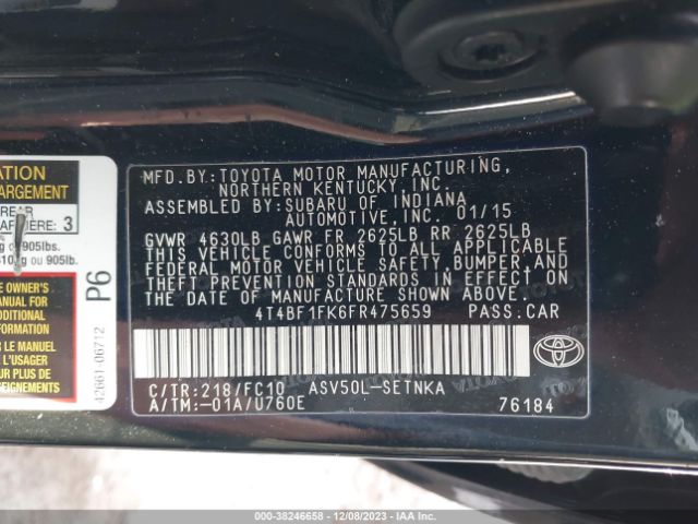 4T4BF1FK6FR475659 Toyota CAMRY LE