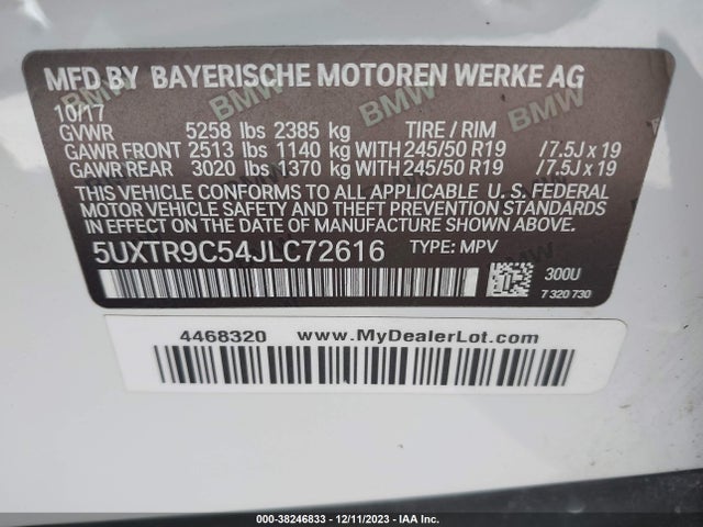 BMW X3 Xdrive30i 2018 5UXTR9C54JLC72616 Image 9