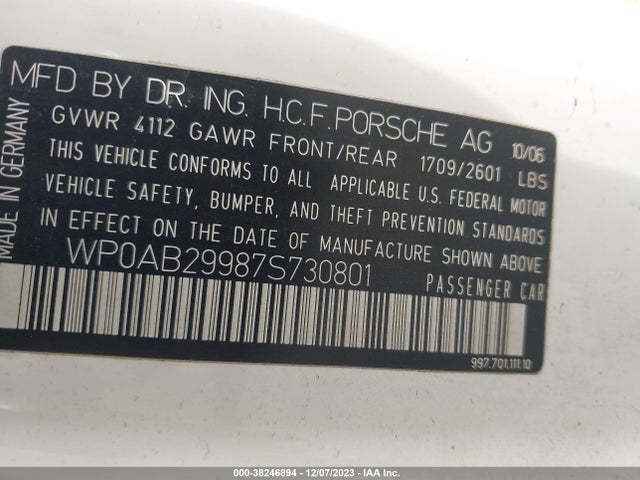 2007 PORSCHE 911 WP0AB29987S730801 Photo 8