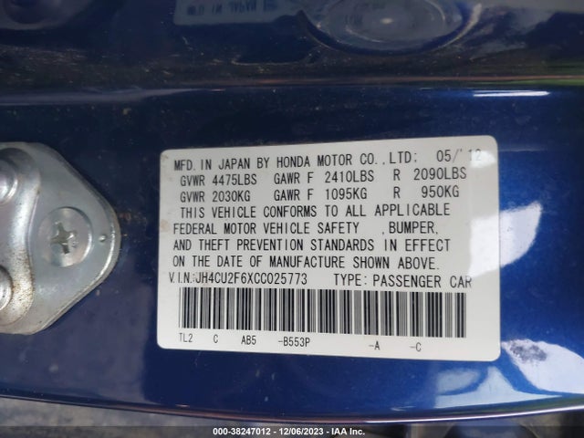 2012 ACURA TSX 2.4 VIN: JH4CU2F6XCC025773
