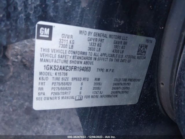 1GKS2AKC3FR194063 GMC YUKON SLE