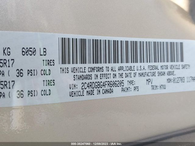 2C4RDGBG4FR606205 Dodge Grand Caravan Avp/se