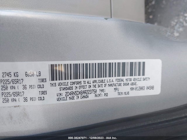 2010 DODGE GRAND CARAVAN SXT VIN: 2D4RN5DX6AR223750