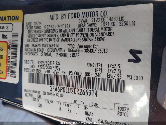 2014 FORD FUSION HYBRID SE VIN: 3FA6P0LU2ER266914