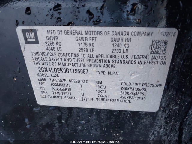 Chevrolet Equinox Ltz 2016 2GNALDEK0G1156087 Image 9