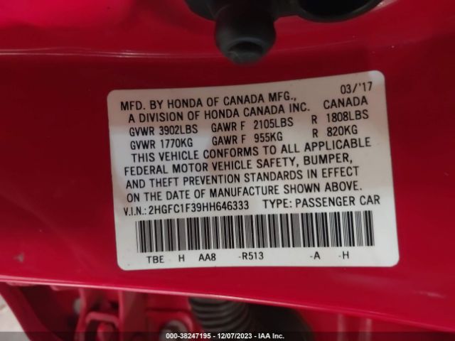 2HGFC1F39HH646333 Honda Civic Ex-t