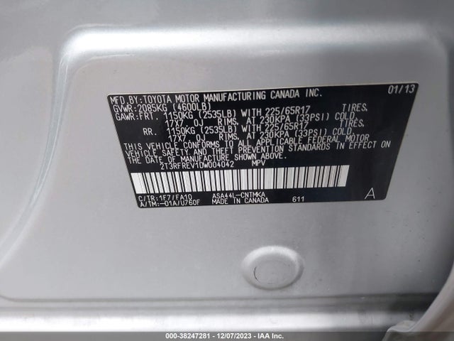 2013 TOYOTA RAV4 XLE VIN: 2T3RFREV1DW004042