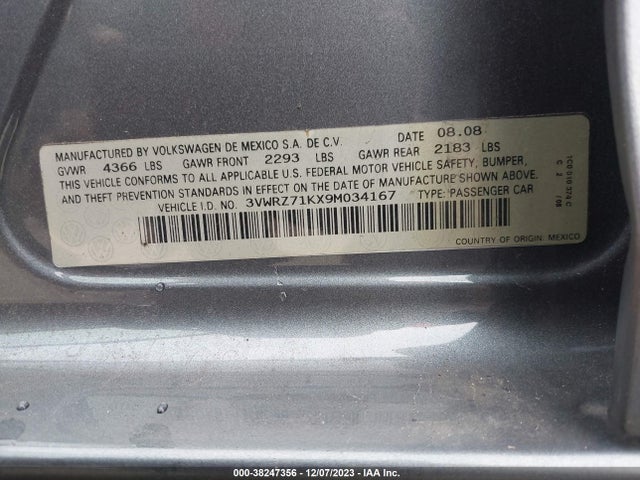 2009 VOLKSWAGEN JETTA SE/SEL VIN: 3VWRZ71KX9M034167