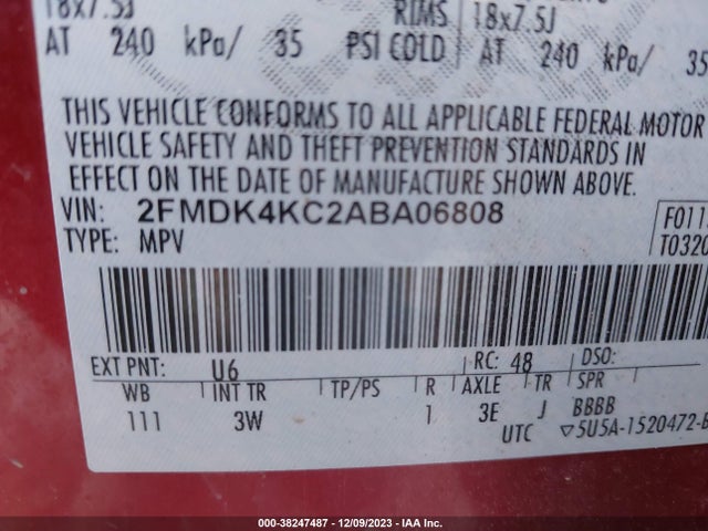 2010 FORD EDGE LIMITED VIN: 2FMDK4KC2ABA06808