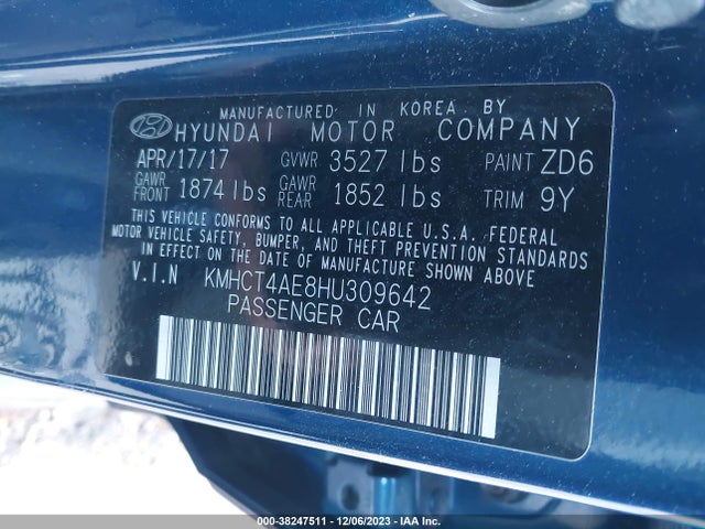 2017 HYUNDAI ACCENT SE VIN: KMHCT4AE8HU309642