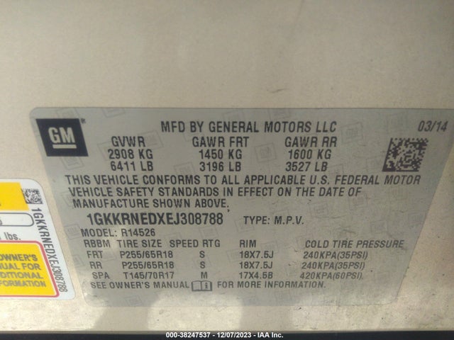 GMC Acadia Sle-1 2014 1GKKRNEDXEJ308788 Image 9