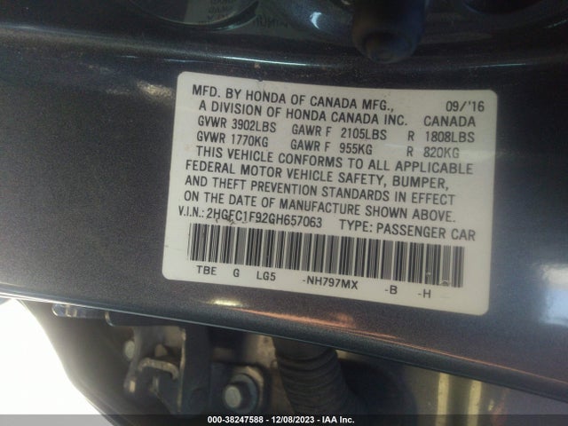 Honda Civic Touring 2016 2HGFC1F92GH657063 Image 9