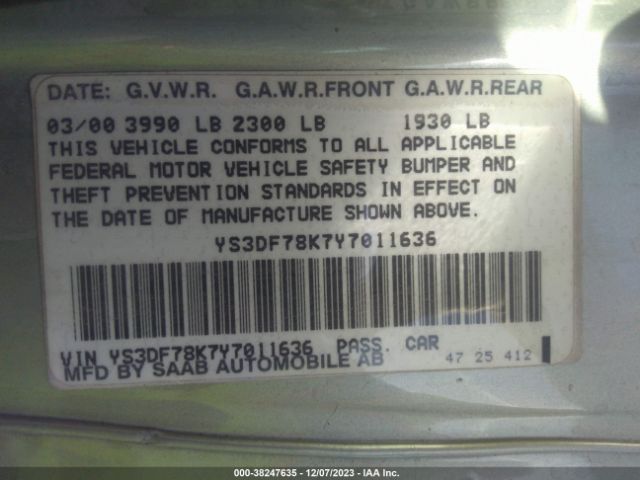 2000 SAAB 9-3 YS3DF78K7Y7011636 Photo 8