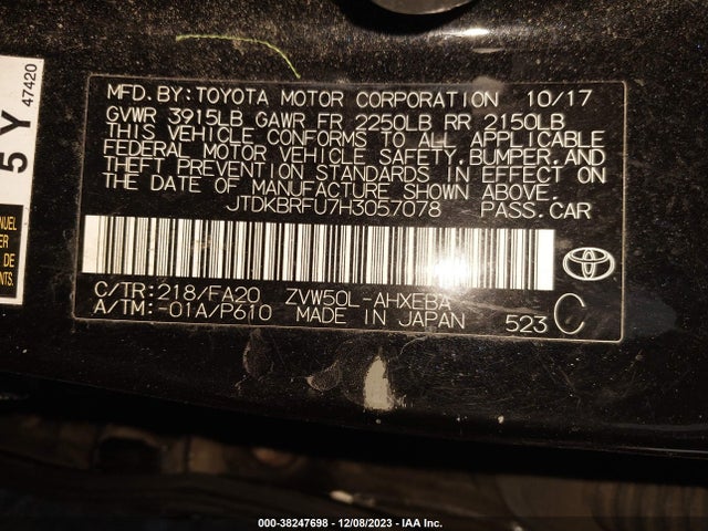 Toyota Prius Two 2017 JTDKBRFU7H3057078 Image 9