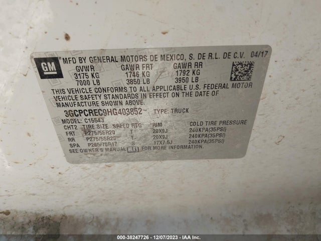 2017 CHEVROLET SILVERADO 1500 1LT VIN: 3GCPCREC9HG403852