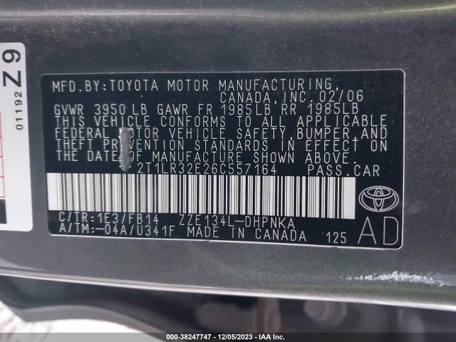 2006 TOYOTA MATRIX/XR VIN: 2T1LR32E26C557164