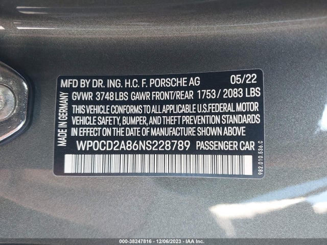 2022 PORSCHE BOXSTER WP0CD2A86NS228789 Photo 8