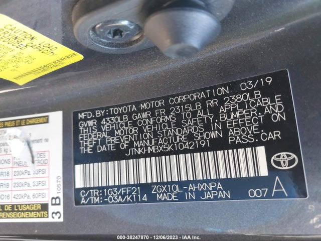 2019 TOYOTA C-HR XLE VIN: JTNKHMBX5K1042191