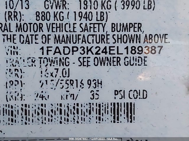 2014 FORD FOCUS SE VIN: 1FADP3K24EL189387