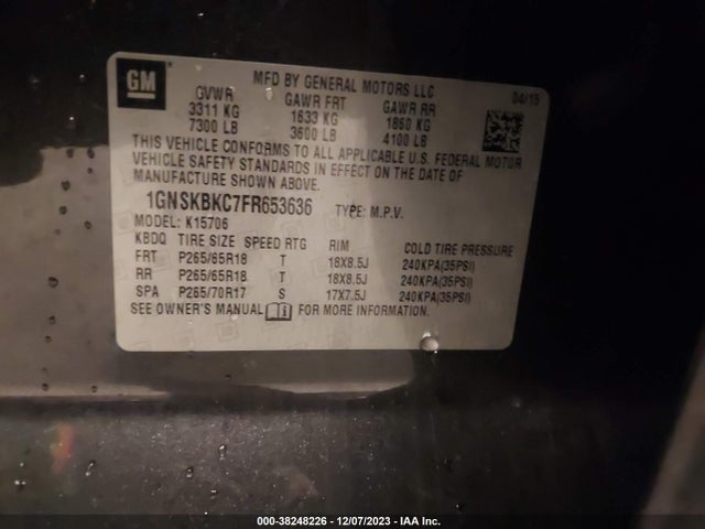 Chevrolet Tahoe Lt 2015 1GNSKBKC7FR653636 Image 9