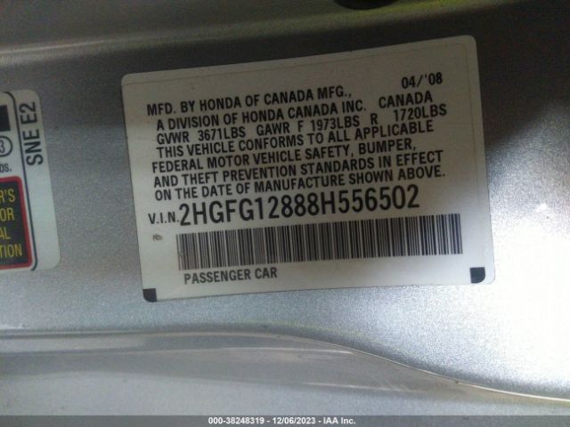 2008 HONDA CIVIC CPE 2HGFG12888H556502 Photo 8