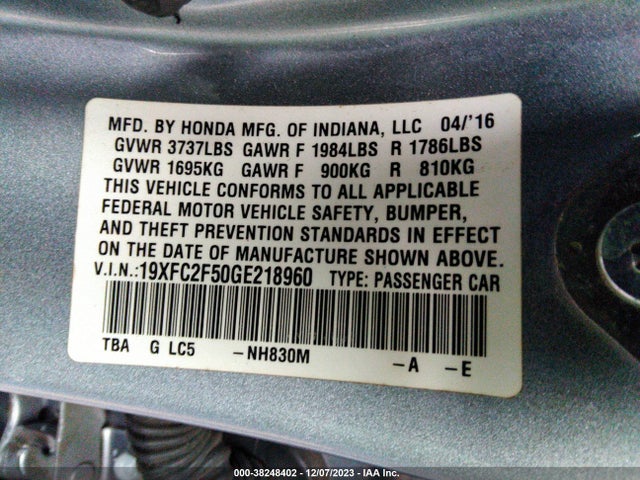 Honda Civic Lx 2016 19XFC2F50GE218960 Image 9