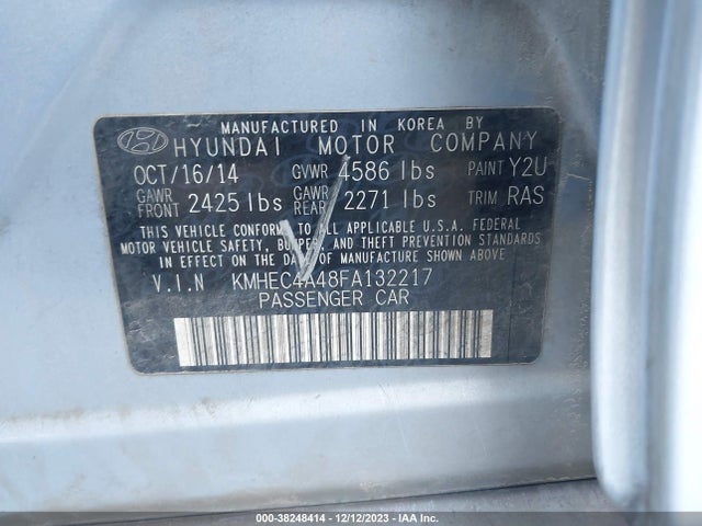 Hyundai Sonata Hybrid Limited 2015 KMHEC4A48FA132217 Image 9