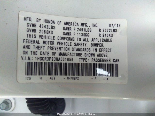 1HGCR3F93HA001659 Honda Accord Touring V6