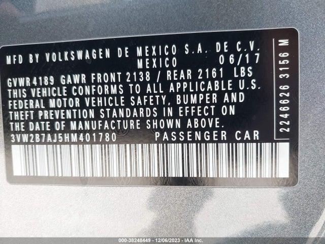 3VW2B7AJ5HM401780 Volkswagen Jetta 1.4t S