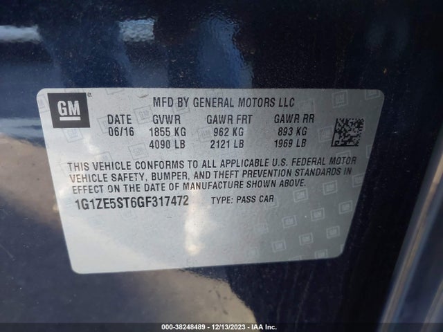 Chevrolet MALIBU 1LT 2016 1G1ZE5ST6GF317472 Image 9