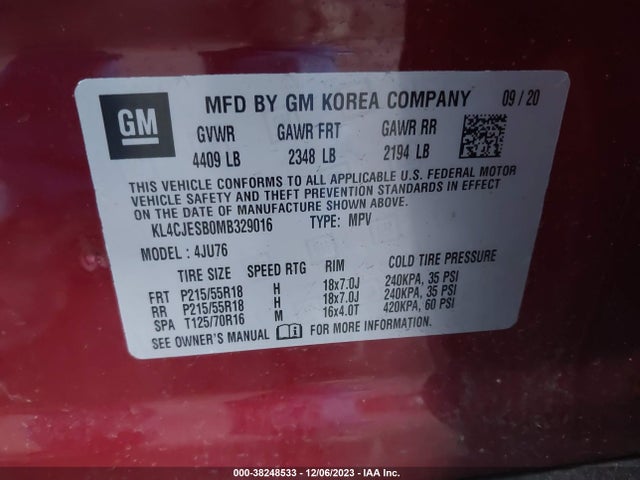 2021 BUICK ENCORE AWD PREFERRED VIN: KL4CJESB0MB329016