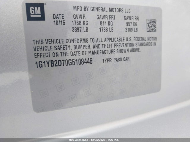 Chevrolet Corvette 1lt 2016 1G1YB2D70G5108446 Image 9