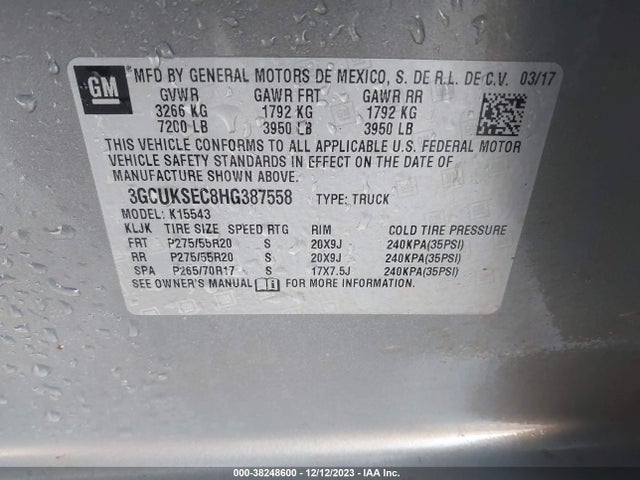 Chevrolet Silverado 1500 1lz 2017 3GCUKSEC8HG387558 Image 9