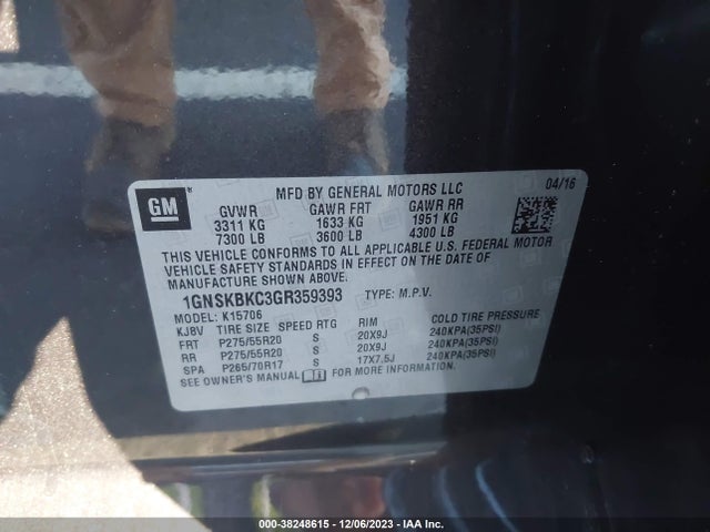 Chevrolet Tahoe Lt 2016 1GNSKBKC3GR359393 Image 9